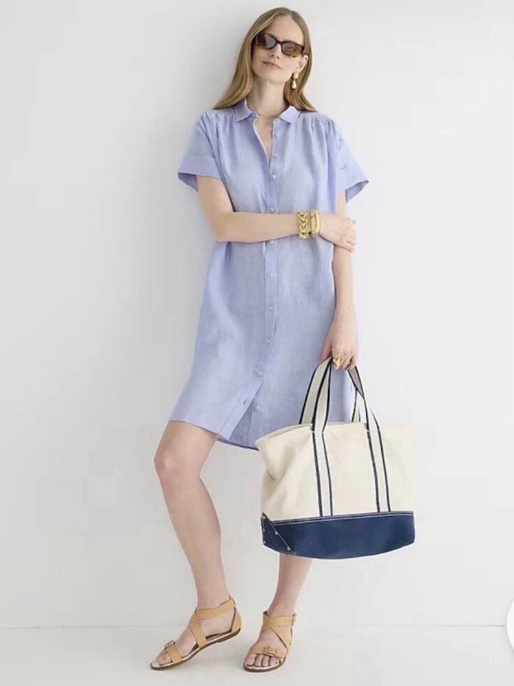J. Crew Baird McNutt Blue Relaxed Fit Short-Sleeve Irish Linen Shirt Dress